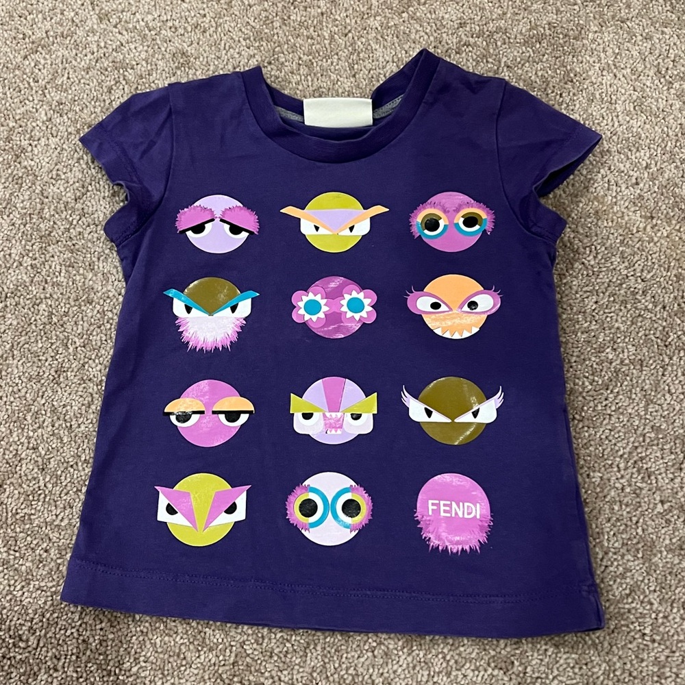Authentic Fendi kids size 24 months tee 100% cotton. Purple with monsters
